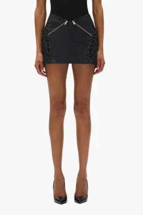 Leather V Zip Skirt